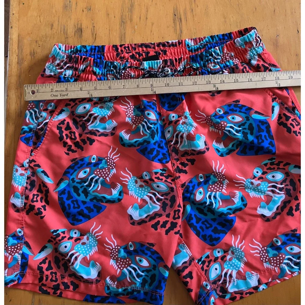 Hurley Swim Trunks Mens Medium Red Blue Tiger Leopard Print Shorts